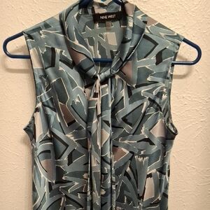 Nine West Teal and Gray Geometric Women's Blouse